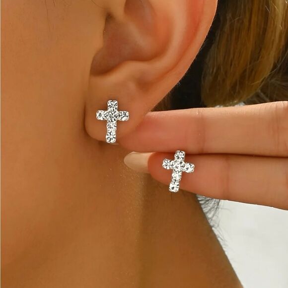 Rhinestone Cross Earrings - Picture 1 of 5